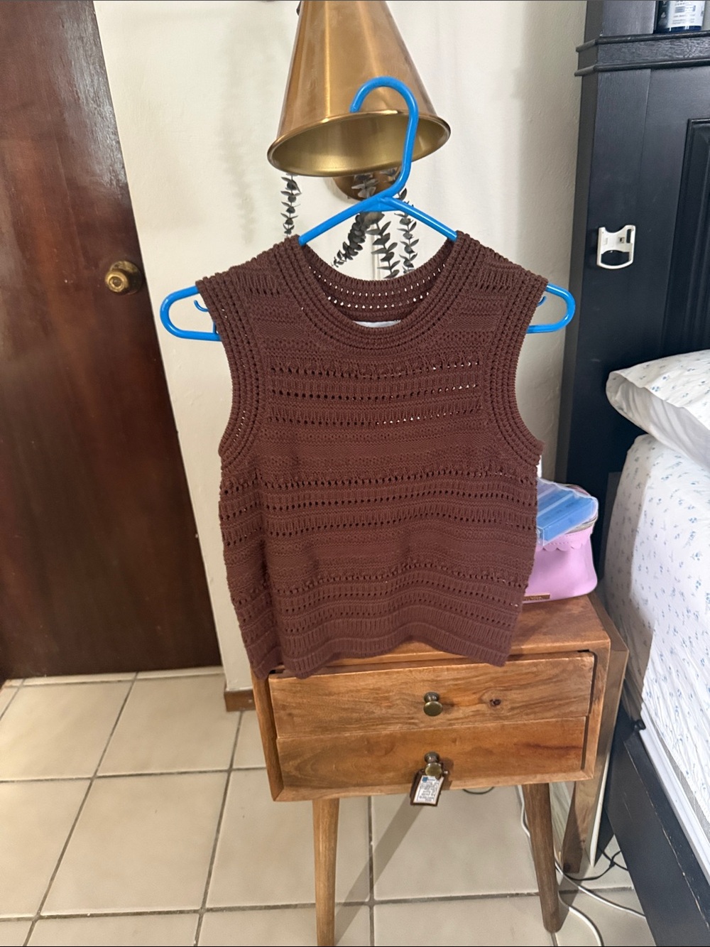 Sincerly Jules Brown Crochet Knit Sleeveless Tank